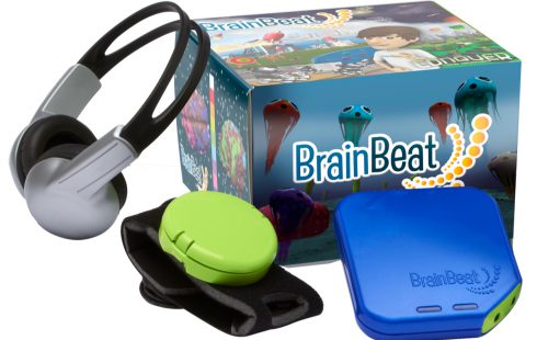 The BrainBeat package includes a beat box, software, hand strap, beat button and headphones.